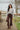 Pantalon flare marron taille haute à boutons – ELVIA